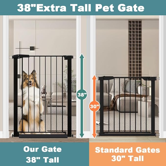 38.5" Extra Tall Pet Gate Pressure Mounted - 37.80"-40.55" Wide Walk Through Baby Gates with Door for The House Stairs Doorway - Puppy Doggy Dog Gates Fence Child Safety Gate