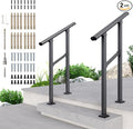 DIYHD 2 Step Handrail for Outdoor,Powder Coated Iron Stair Railing,Black Hand Rails for Indoor, Porch,Deck,2 Pack