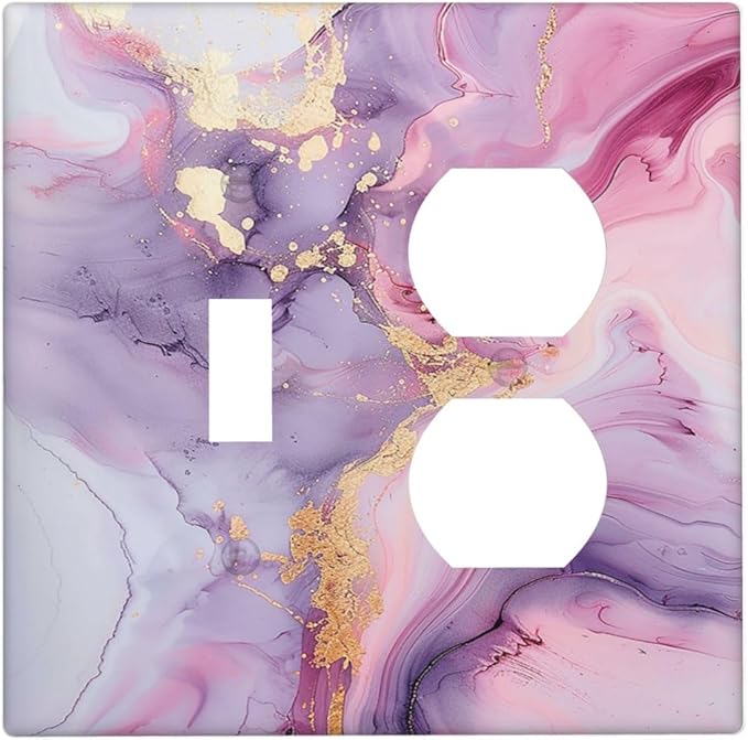 Wallplates Pink Marble Abstract Purple Gold Texture 1 Toggle 1 Duplex Switch Plate Electrical GFCI Faceplate Decorative Light Switch Covers for Bathroom living Room Decor