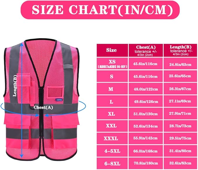 A-SAFETY High Visibility Mesh Safety Reflective Vest with Pockets and Zipper,Hi Viz Work Vest for Men Women (Pink Mesh M)