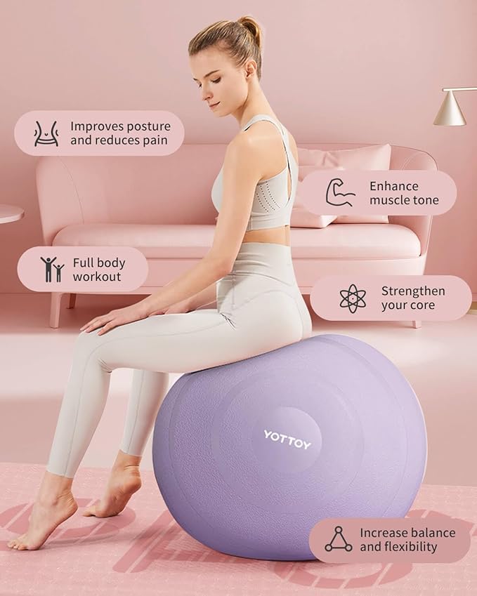 YOTTOY Anti-Burst Exercise Ball for Working Out, Yoga & Pregnancy, Extra Thick Workout Ball for Physical Therapy & Fitness