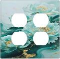 Decorative Switch Plate Covers Gold Green Floral Gilt Marble Flower 2 Gang Outlet Covers Double Duplex Light Switch Cover Plate Gfci Wall Plate for Bathroom Decor