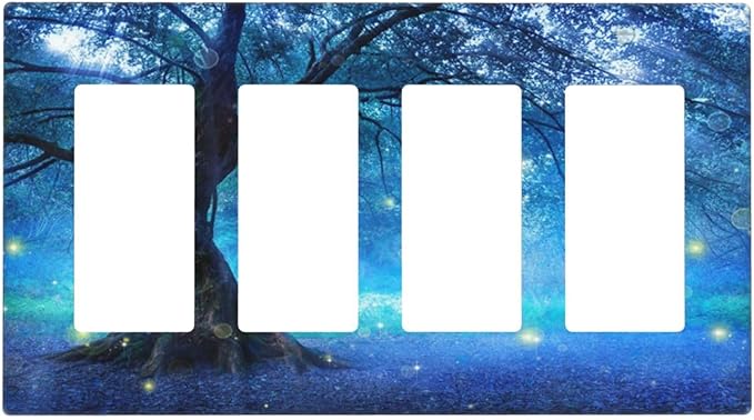 Light Switch Cover Fantasy Fairy Tree In Mystic Forest 4 Gang Switch Plate Quad Rocker Wall Plates GFCI Outlet Covers Decorative Receptacle Cover for Bathroom Bedroom Decor