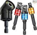 Impact Grade Socket Adapter Set - 3 Pcs Extension Drill Bit Socket Wrench Adapter for Impact Driver 1/4 3/8 1/2" Drive, 105 Degree Right Angle Drill Attachment for Household Workplace Industry