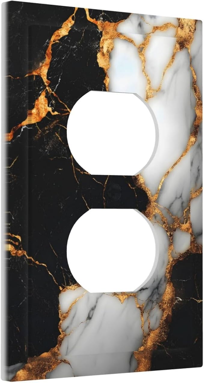 Outlet Covers Black Gold Marble Decorative 1 Gang Duplex Light Switch Cover Plate Receptacle Wall Plate Electrical Switch Plate Covers for Country Bathroom Bedroom Decor