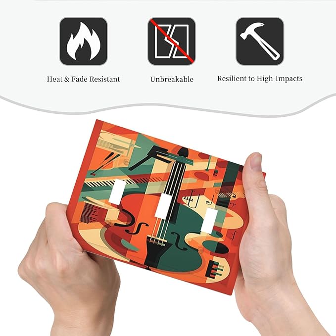 Decorative Switch Plates Violin Abstract Jazz Colorful Painting 3 Gang Wall Plate Triple Toggle Light Switch Cover Faceplate Electrical Wall Panels for living Room Office Decor