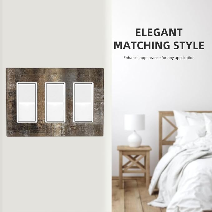 Light Switch Covers Old Vintage Copper Rustic Rusty Modern Tan Brown 3 Gang Rocker Electrical GFCI Decorative Triple Outlet Wall Plate Cover Switchplate for Farmhouse Cabin Decor