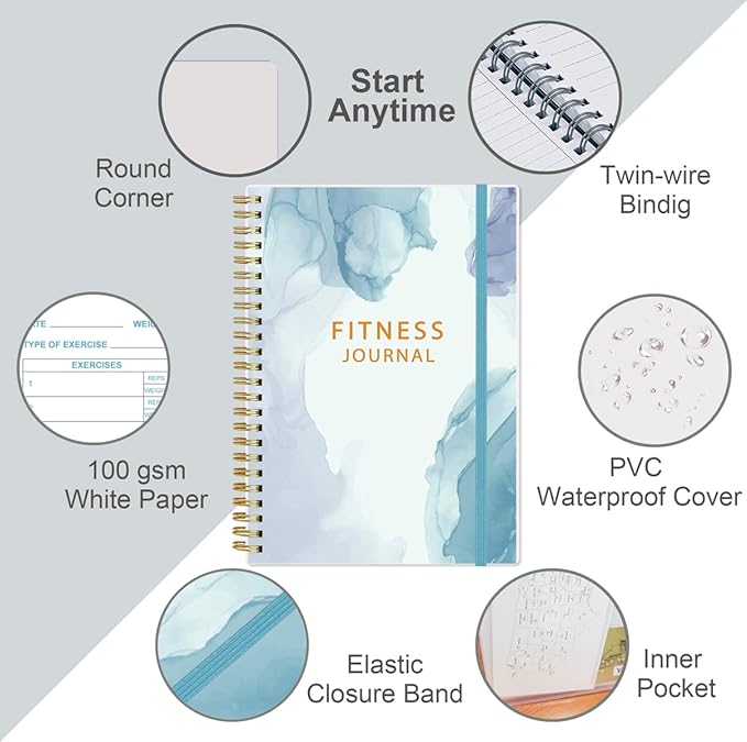 Simplified Fitness Journal for Women & Men,A5 Workout Journal/Planner Daily Exercise Log Book to Weight Loss, Gym, Muscle Gain, Bodybuilding Progress, 5.8"x8.3", Teal Flower