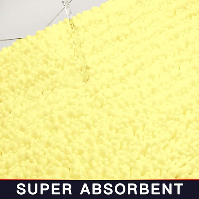 Walensee Bathroom Rug Non Slip Bath Mat (36x24 Inch Yellow) Water Absorbent Super Soft Shaggy Chenille Machine Washable Dry Extra Thick Perfect Absorbant Best Large Plush Carpet for Shower Floor