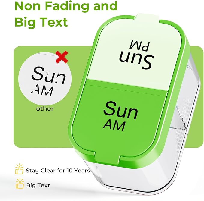 Odaro Extra Large Weekly Pill Organizer 2 Times A Day, Pill Box 7 Day Am Pm to Hold Daily Medicine Vitamin and Supplements - Green