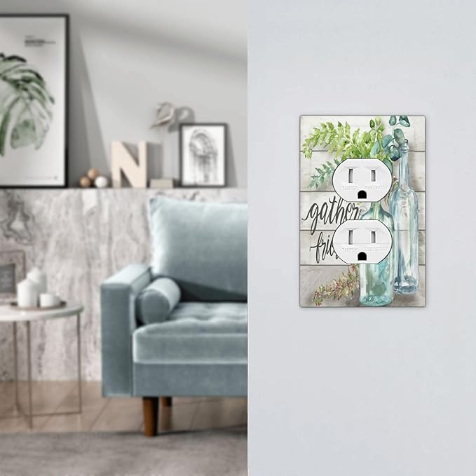 Outlet Covers Watercolor Modern Flower 1 Gang Duplex Light Switch Cover Plate Floral Plant Wood Decorative Wall Plates Electrical Switchplate Receptacle Cover for Farmhouse Bathroom Decor