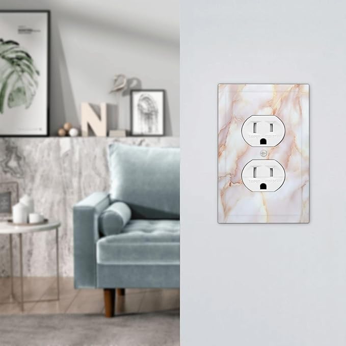 Outlet Covers Pink Jade Marble Granite 1 Gang Duplex Light Switch Cover Decorative Switch Plates Electrical Receptacle Faceplate Wall Plate For Bathroom Kitchen Decor