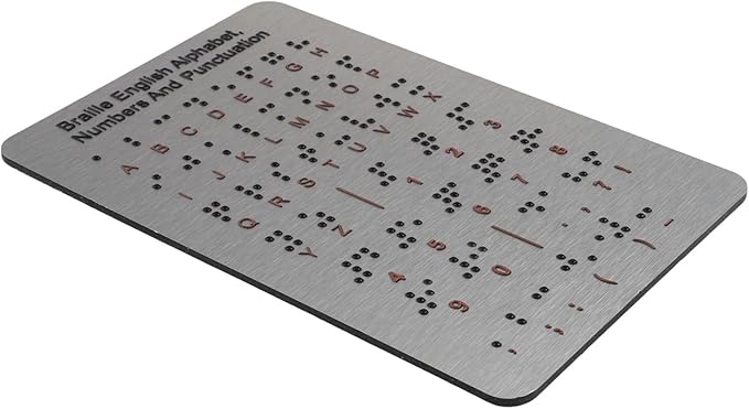 For beginners: 7.25 x 4.7 in Braille Learning Board with Raised Dots, Numbers, Punctuation - Aluminum Tactile Teaching Aid for Visually Impaired