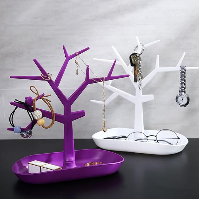 Tabletop Key Holder Stand Tree Key Rack,Stand Jewelry Display Necklace Ring Earring Holder Rack,Jewelry Organizer Tray Home Decor for Home Entryway (Purple)