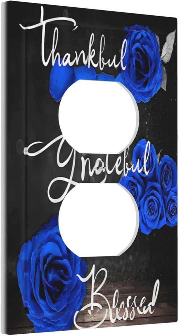 Outlet Covers Blue Rose Thankful Grateful Blessed 1 Gang Duplex Light Switch Cover Plate Romantic Blue Floral Decorative Wall Plates Electrical Switchplate Receptacle Cover for Home Decor