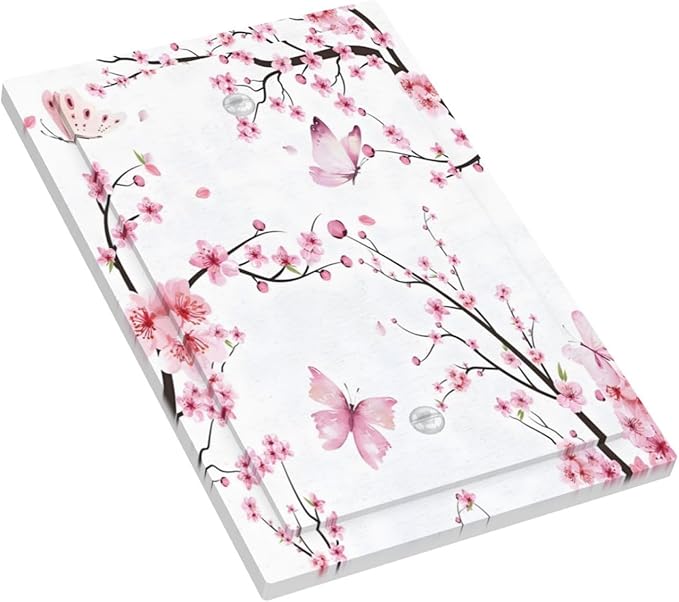Cherry Floral Watercolor Pink Flowers Butterfly Light Switch Cover Plate 1 Gang No Device Blank Electrical Wall Plates Faceplate Decorative Switch Plate for Bed Room Living Room Decor