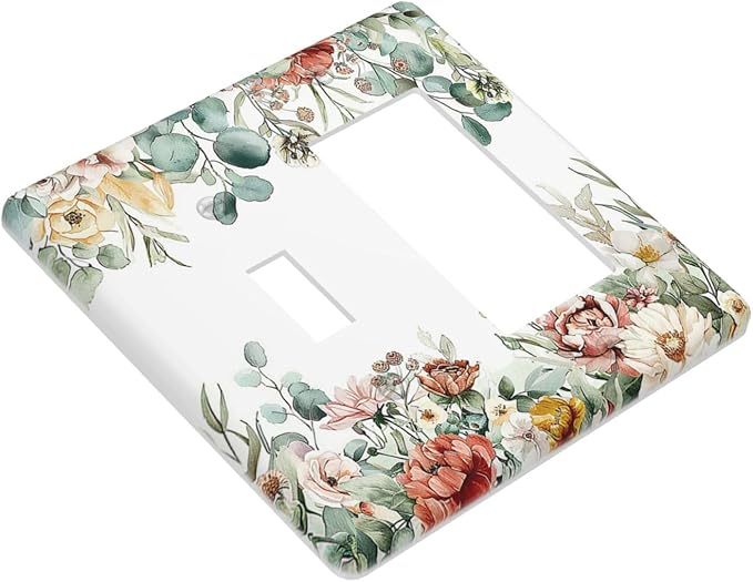 Outlet Covers Vintage Boho Floral Leaves Rustic Sage Botanical 1 Toggle 1 Rocker Combination Decorative Wall Plate Electrical Switch Plates Light Switch Cover Plate for Bedroom Home Decor