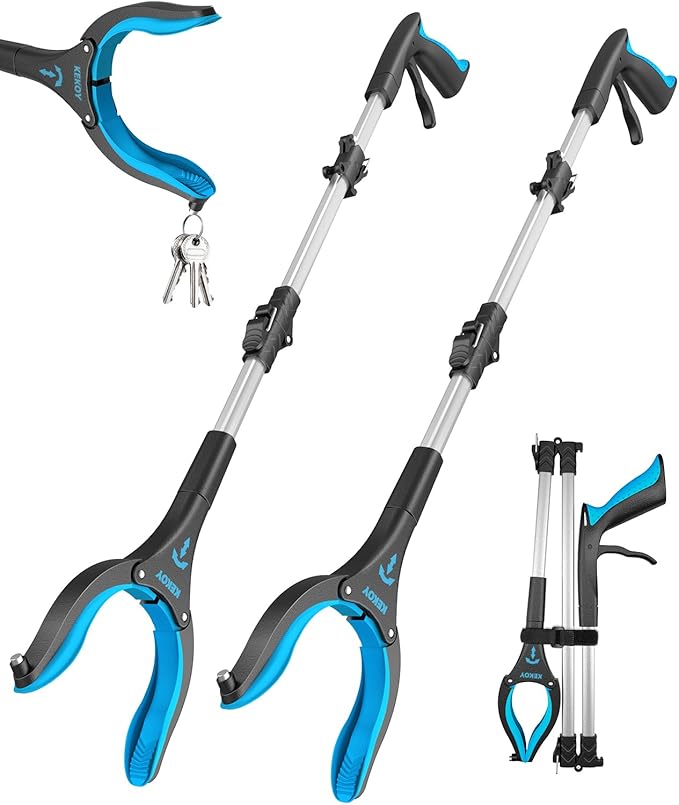 Kekoy 40 Inch Grabber Reacher Tool for Seniors 2 Pack, Foldable Reacher Grabbers Pickup Stick with Anti-Slip 360° Rotating Jaw, 4" Wide Extended Claw with Magnet for Disabled, After Surgery Recovery