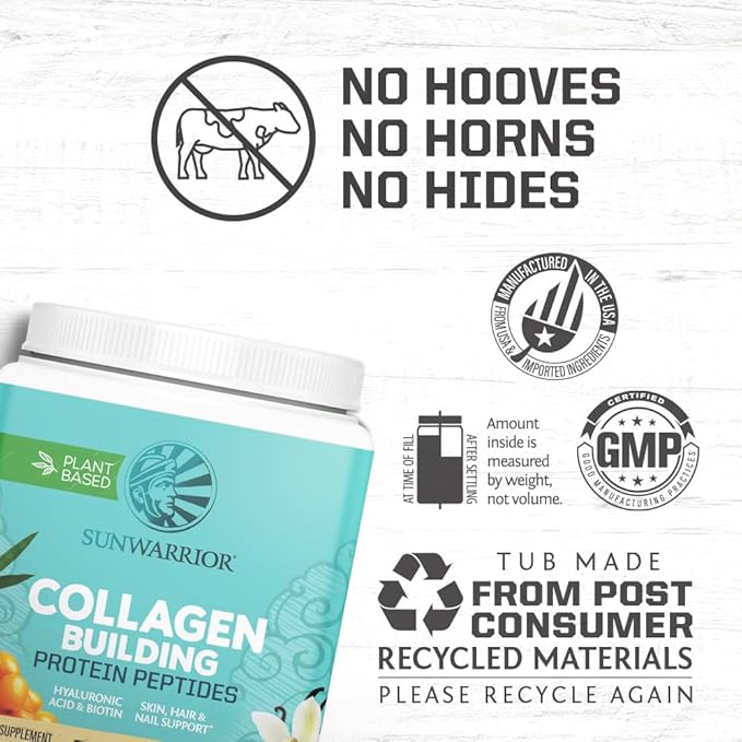 Vegan Collagen Protein Powder Plant-based | Hyaluronic Acid Minerals Biotin Soy Free Dairy Free Gluten Free NON-GMO | Vanilla 20 Servings | Collagen Building Peptides by Sunwarrior