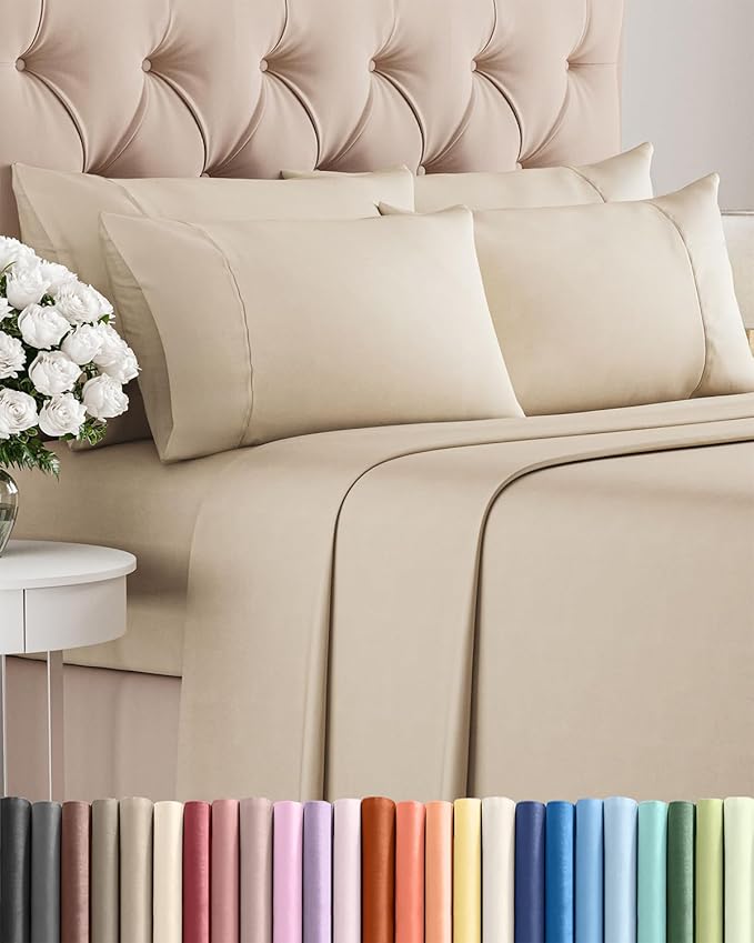Queen 6 Piece Sheet Set - Cooling & Breathable Bed Sheets - Hotel Luxury Bed Sheets for Women, Men, Kids & Teens - Comfy Bedding w/Deep Pockets & Easy Fit - Soft & Wrinkle Free - Queen Wheat Sheets