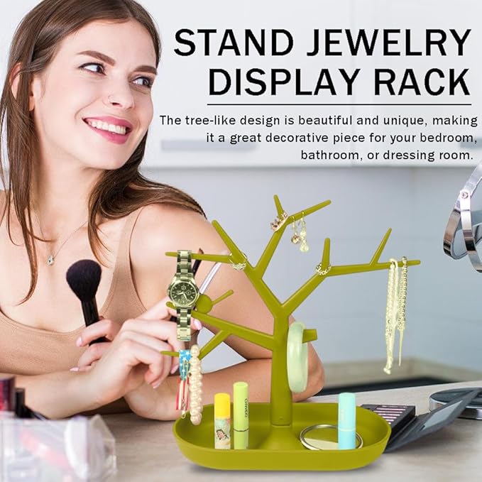 Tabletop Key Holder Stand Tree Key Rack,Stand Jewelry Display Necklace Ring Earring Holder Rack,Jewelry Organizer Tray Home Decor for Home Entryway (Green)