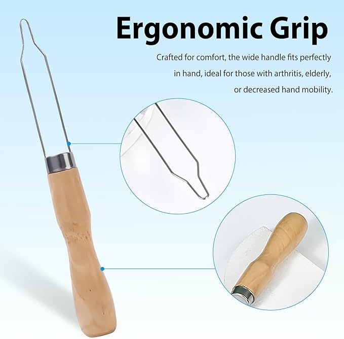 3-Pack Button Hook Assist Device with Easy-Grip Wooden Handle for Shirts, Coats, Dresses - Ideal Button Aids for Arthritis & Limited Dexterity