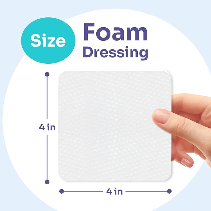 Conkote Silicone Adhesive Foam Dressing Without Border for 5 Pack, 4"x4" Highly Absorbent Wound Dressings for Post-Operative, Pressure Ulcers, Diabetic Foot Ulcers, Venous Leg Ulcers