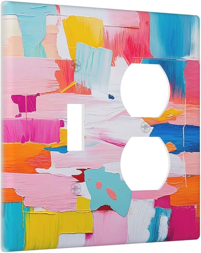 Wallplates Multicoloured Modern Watercolor Oil Painting 1 Toggle 1 Duplex Switch Plate Electrical GFCI Faceplate Decorative Light Switch Covers for living Room Bedroom Decor