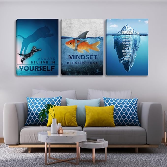 Unbruvo Motivational Cat Posters, 3 Pc Wall Art - Waterproof Canvas Prints, Inspirational Wall Decor for Office, Living Room, Bedroom - Framed Wall Art Decor, 36''Wx16''H