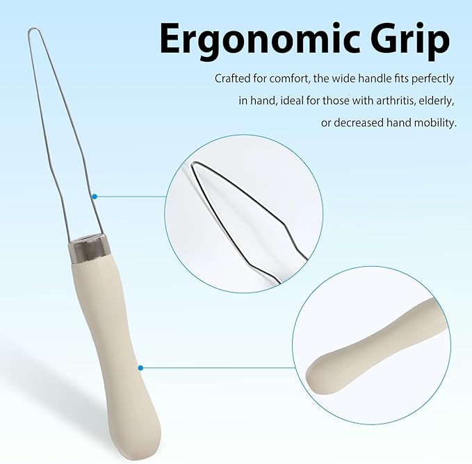 3-Pack Button Hook Assist Device with Easy-Grip Handle for Shirts, Coats, Dresses - Ideal Button Aids for Arthritis & Limited Dexterity White