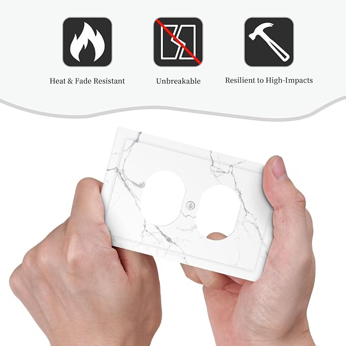 Luxurious White Marble Abstract Print Outlet Covers 1 Gang Duplex Light Switch Cover Decorative Switch Plates Electrical Receptacle Faceplate Wall Plate for Bathroom Kitchen Bedroom Decor