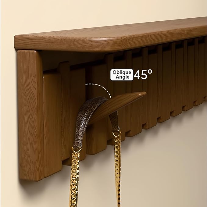 Wall Mounted Piano Key Hanger | Flip Style Hook | Entrance Wall Art Hook, Made of Oak Wood (3 Times Painted, 4 Times Polished) (Tray Beech, 10Hooks)