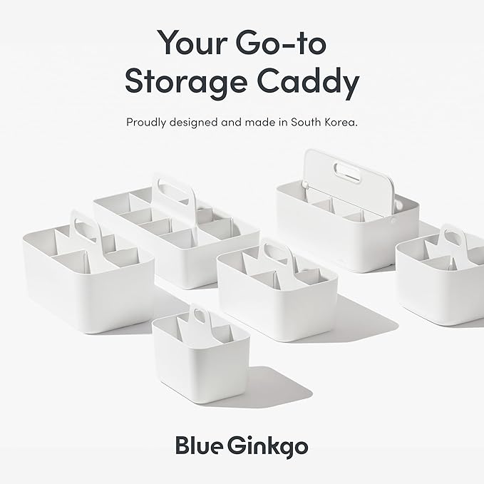 BLUE GINKGO Small Stackable Organizer Caddy – Korean-Made Portable Tote for Bathroom, Office, Crafts, or School Supplies (Square, Yellow)