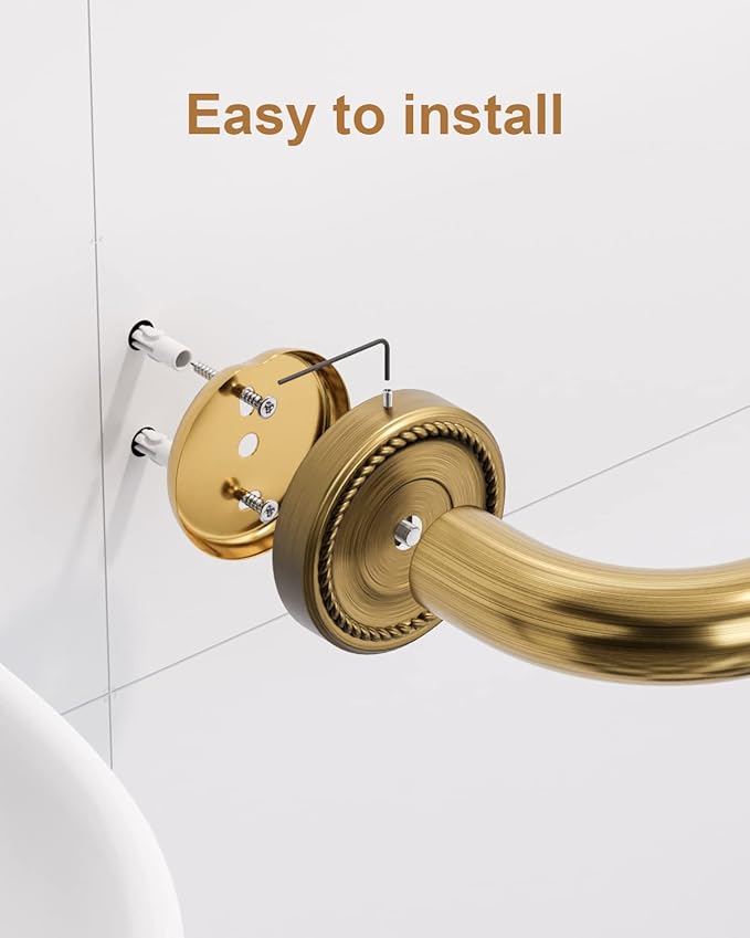 20 Inch Bronze Shower Grab Bar Gold, Munzong Antique Brass Bathroom Grab Bar w/Anti-Slip Knurled Grip, Bathroom Balance Bar, Safety Bath Handrail Support, Handicap Injury Elderly Senior Assist Handle