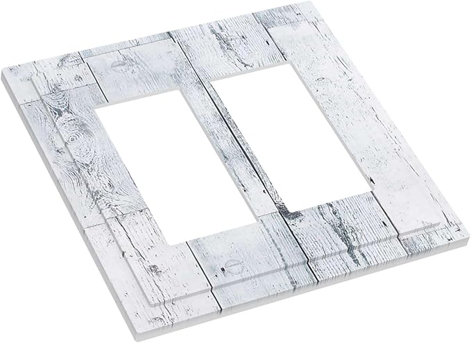 Decorative Outlet Covers Vintage Grey White Wood Grain 2 Gang Double GFCI Rocker Electrical Wall Panels Light Switch Cover Plate for Farmhouse Bathroom Decor