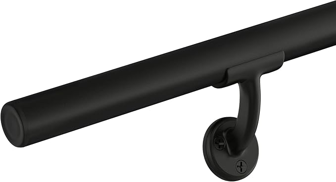 Meranti Aluminum Handrail for Indoor or Outdoor Steps and Stairs – Hand Rails for Elderly – DIY Complete Stair Railing Kit (AHR, Black Textured, 9' Length)
