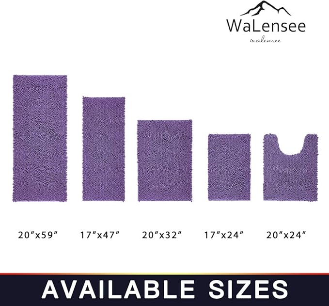 Walensee Bathroom Rug Non Slip Bath Mat (24x17 Inch Lavender) Water Absorbent Super Soft Shaggy Chenille Machine Washable Dry Extra Thick Perfect Absorbant Best Small Plush Carpet for Shower Floor