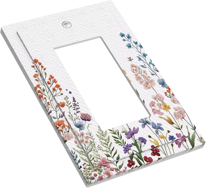 Rustic Wild Floral Vintage Colorful Flowers Outlet Covers Single Rocker Light Switch Covers Decorative 1 Gang Gfci Wall Plate Electrical Receptacle Switchplate Plug Faceplate Bathroom Decor