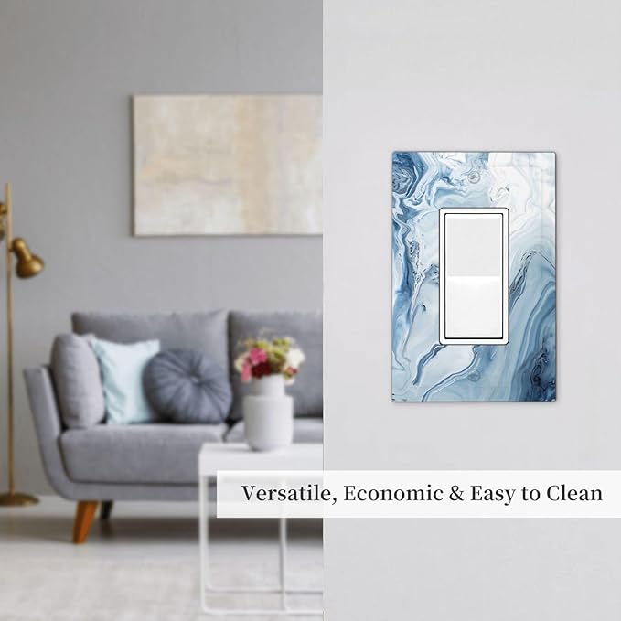 Light Blue Marble Texture Abstract Print Decorative Outlet Covers 1 Gang Single Rocker Light Switch Cover Plate Wall Plates GFCI Faceplate for Bathroom Kitchen Home Decor