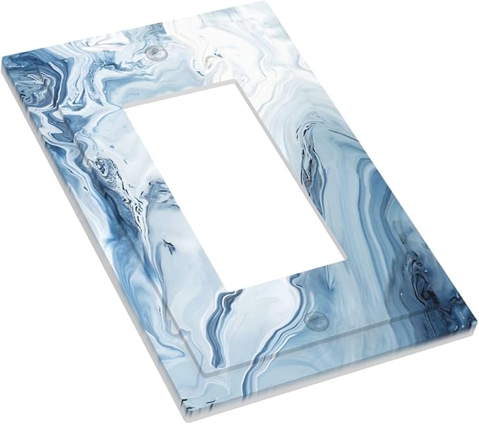 Light Blue Marble Texture Abstract Print Decorative Outlet Covers 1 Gang Single Rocker Light Switch Cover Plate Wall Plates GFCI Faceplate for Bathroom Kitchen Home Decor