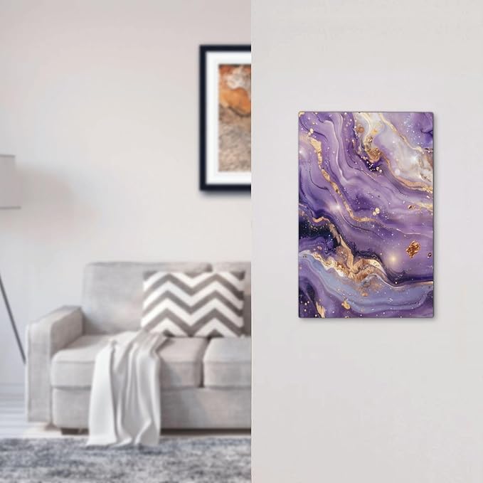 Luxury Marble Texture Purple And Gold Abstract Print Light Switch Cover Plate 1 Gang No Device Blank Electrical Wall Plates Faceplate Decorative Switch Plate Covers for Bathroom Home Decor