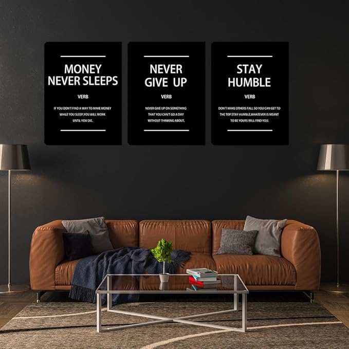 3 Piece Black Saying Wall Art Minimalism Wall Art Inspirational Pictures Wall Decor Motivational Posters Canvas Wall Art Office Decor Inspiring Poster for Living Room Bedroom Workplace Gym 16"x24"x3