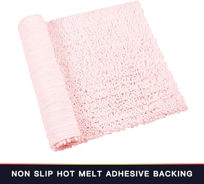 Walensee Bathroom Rug 2 Pieces Set Non Slip Bath Mat (17x24 Plus 20x32 Inch Blush) Water Absorbent Super Soft Shaggy Chenille Machine Washable Dry Extra Thick Perfect Carpet for Shower Floor