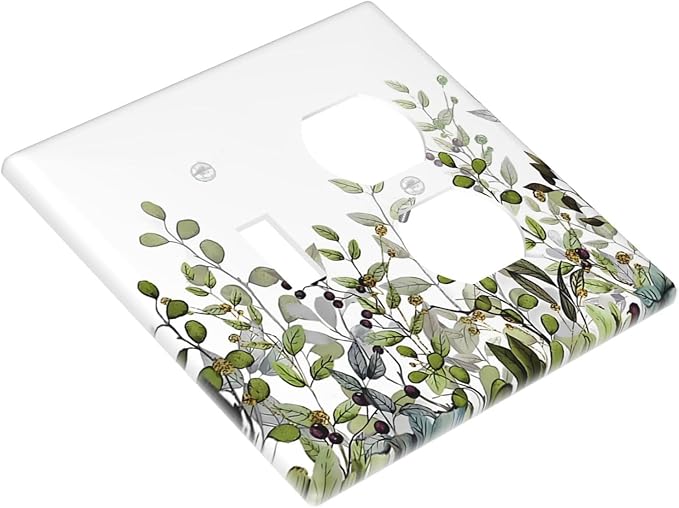 Watercolor Green Eucalyptus Leaves Plants Fruit Wallplates 1 Toggle 1 Duplex Switch Plate Electrical GFCI Faceplate Decorative Light Switch Covers for Bed Room Living Room Decor