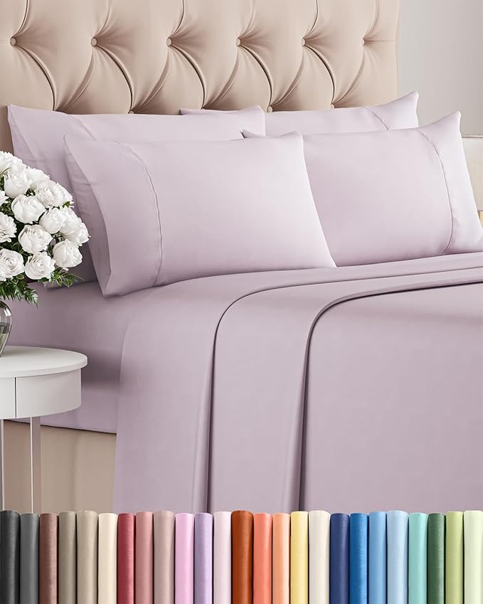 Full 6 Piece Sheet Set - Cooling & Breathable Bed Sheets - Hotel Luxury Bed Sheets for Women, Men, Kids & Teens - Bedding w/Deep Pockets & Easy Fit - Soft & Wrinkle Free - Full Light Lavender Sheets