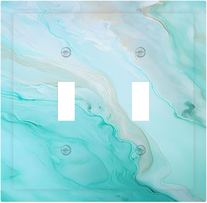 Teal Gold Marbling Turquoise Print Decorative Switch Plates 2 Gang Double Toggle Outlet Light Switch Cover Wall Plate Electrical Faceplate for Bathroom Living Room Home Decor