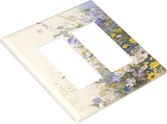 Decorative Outlet Covers Purple Flower Butterfly Yellow Daisy 2 Gang Light Switch Cover Plate Double Rocker Wall Plate Gfci Switch Plate Covers for Bathroom Decor