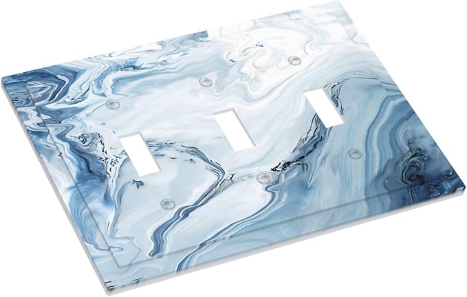 Light Blue Marble Texture Abstract Print Decorative Switch Plates 3 Gang Wall Plate Triple Toggle Light Switch Cover Faceplate Electrical Wall Panels for Bathroom Kitchen Home Decor