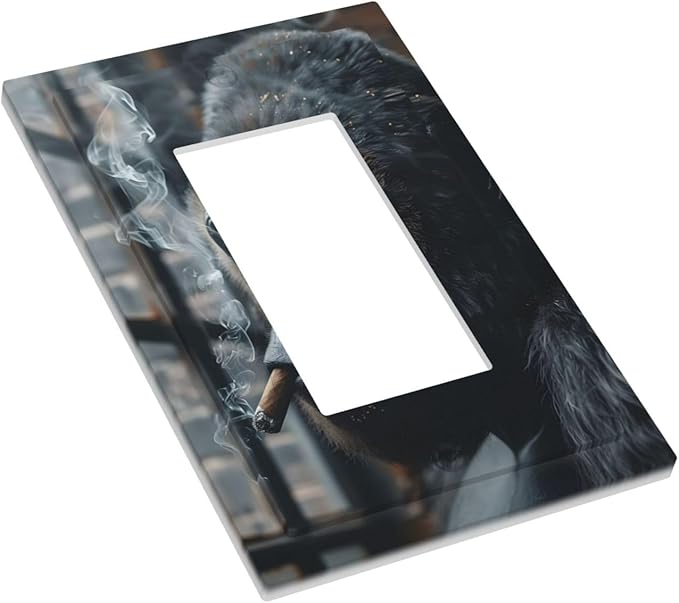 Funny Animal Smoking Black Orangutan Decorative Outlet Covers 1 Gang Single Rocker Light Switch Cover Plate Wall Plates GFCI Faceplate for Farmhouse Home Office Decor