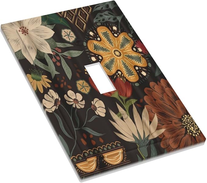 Boho Floral Tropical Leaves Single Toggle Artistic Light Switch Covers Decorative Bohemian Flowers Botanical 1 Gang Wall Plates Cover Electrical Device Switchplate for Country Bathroom Decor